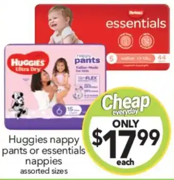 Cheap as Chips Huggies nappy pants or essentials nappies offer