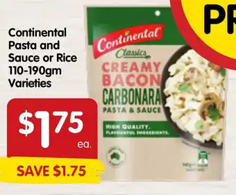 Spar Continental Pasta and Sauce or Rice 110-190gm Varieties offer