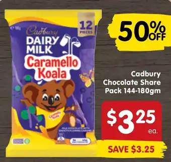 Spar Cadbury Chocolate Share Pack 144-180gm offer