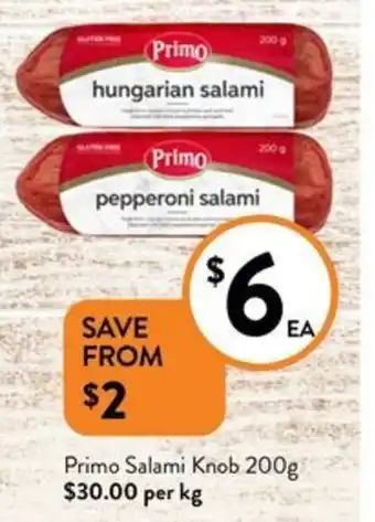 Foodworks Primo Salami Knob 200g offer