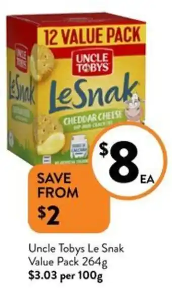 Foodworks Uncle Tobys Le Snak Value Pack 264g offer