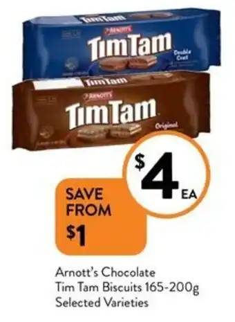 Foodworks Arnott's Chocolate Tim Tam Biscuits 165-200g Selected Varieties offer