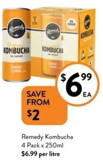 Foodworks Remedy Kombucha 4 Pack x 250ml offer