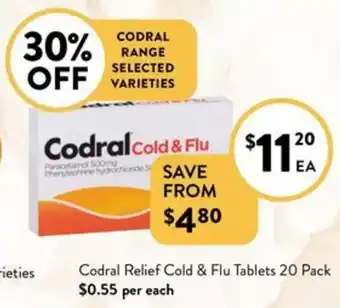 Foodworks Codral Relief Cold & Flu Tablets 20 Pack offer