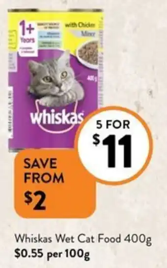 Foodworks Whiskas Wet Cat Food 400g offer