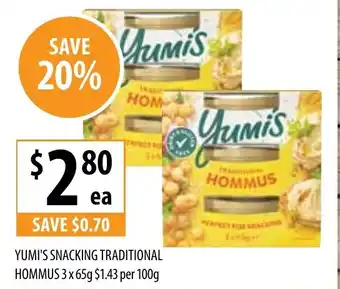 Supabarn YUMI'S SNACKING TRADITIONAL HOMMUS 3x65g offer