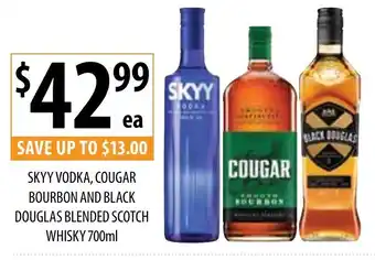 SKYY VODKA, COUGAR BOURBON AND BLACK DOUGLAS BLENDED SCOTCH WHISKY 700ml