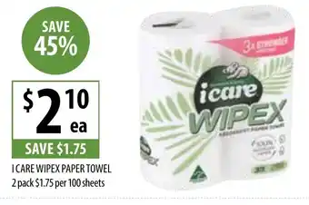 Supabarn I CARE WIPEX PAPER TOWEL 2 pack offer