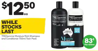 Woolworths TRESemme Moisture Rich Shampoo and Conditioner 750ml Twin Pack offer