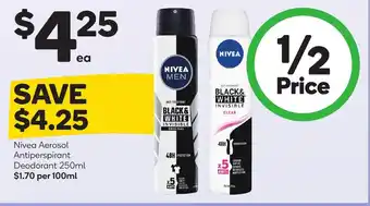 Woolworths Nivea Aerosol Antiperspirant Deodorant 250ml offer