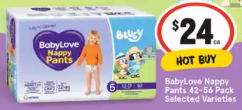 IGA BabyLove Nappy Pants 42-56 Pack Selected Varieties offer