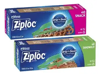 Coles Ziploc Sandwich Bags or Snack Bags 40 Pack offer