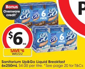 Coles Sanitarium Up&Go Liquid Breakfast 6x250mL offer