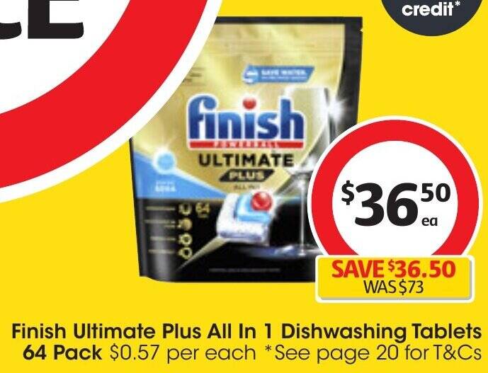 Finish Ultimate Plus All In 1 Dishwashing Tablets 64 Pack offer at Coles
