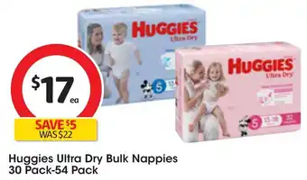 Coles Huggies Ultra Dry Bulk Nappies 30 Pack-54 Pack offer