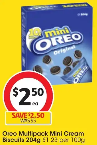 Coles Oreo Multipack Mini Cream Biscuits 204g offer