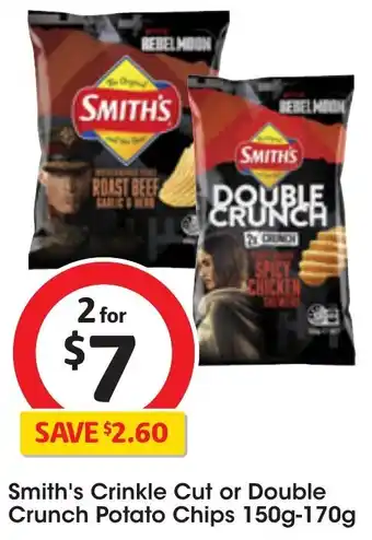 Coles Smith's Crinkle Cut or Double Crunch Potato Chips 150g-170g offer