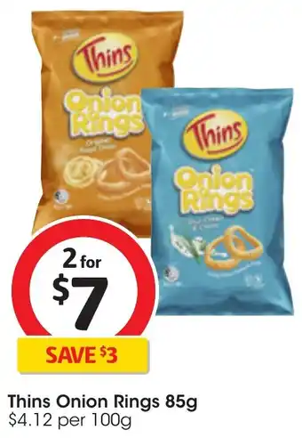 Coles Thins Onion Rings 85g offer