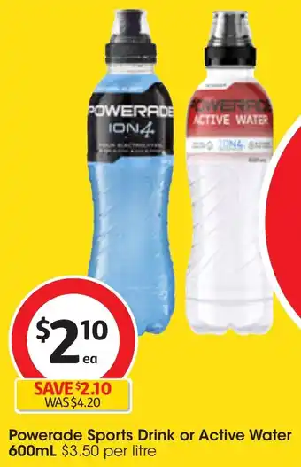 Coles Powerade Sports Drink or Active Water 600mL offer