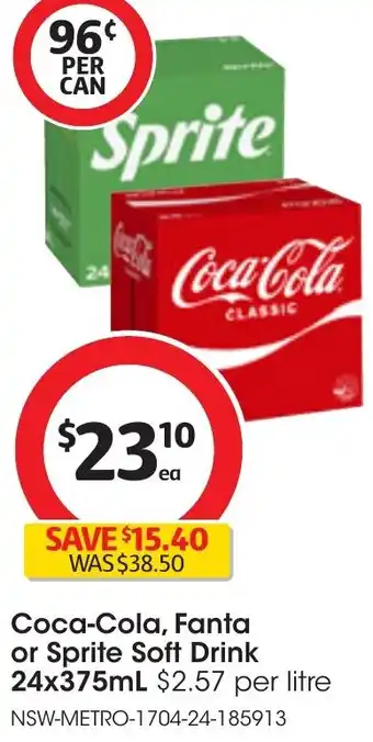 Coles Coca-Cola, Fanta or Sprite Soft Drink 24x375mL offer