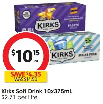 Coles Kirks Soft Drink 10x375mL offer