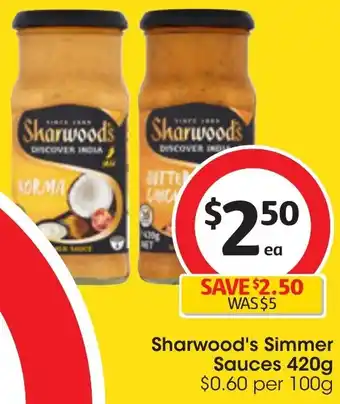 Coles Sharwood's Simmer Sauces 420g offer