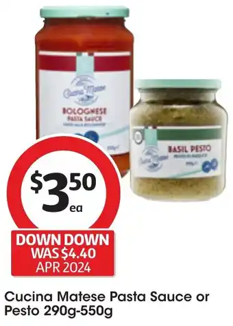 Coles Cucina Matese Pasta Sauce or Pesto 290g-550g offer