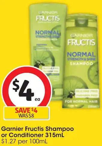 Coles Garnier Fructis Shampoo or Conditioner 315mL offer