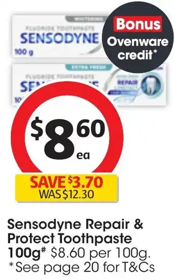 Coles Sensodyne Repair & Protect Toothpaste 100g offer