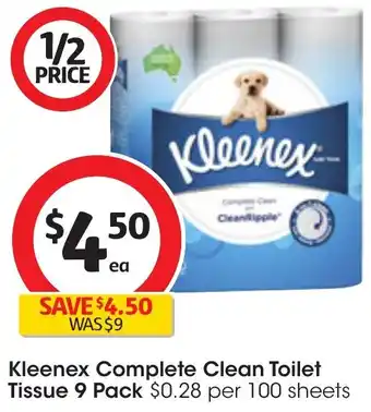 Coles Kleenex Complete Clean Toilet Tissue 9 Pack offer