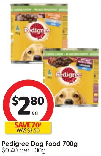 Coles Pedigree Dog Food 700g offer