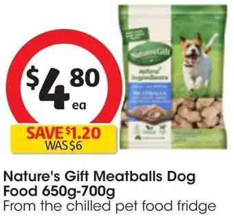 Coles Nature's Gift Meatballs Dog Food 650g-700g offer