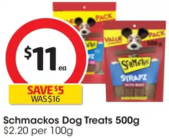 Coles Schmackos Dog Treats 500g offer