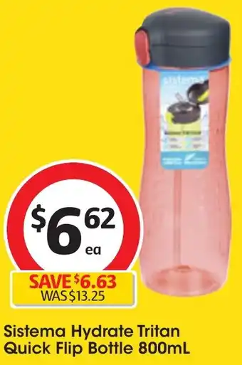 Coles Sistema Hydrate Tritan Quick Flip Bottle 800mL offer