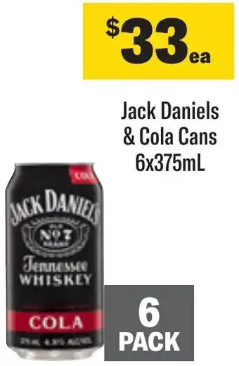 Coles Jack Daniels & Cola Cans 6x375mL offer