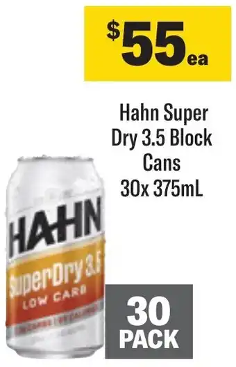 Coles Hahn Super Dry 3.5 Block Cans 30x 375mL offer