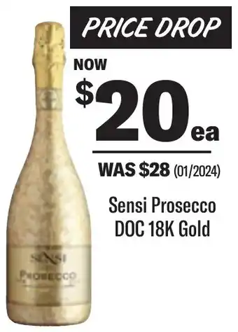 Coles Sensi Prosecco DOC 18K Gold offer