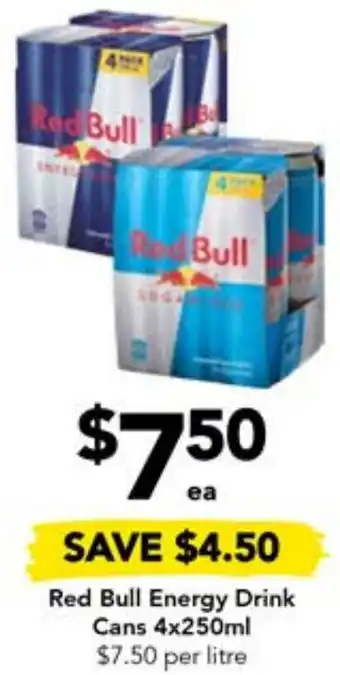 Drakes Red Bull Energy Drink Cans 4x250ml offer