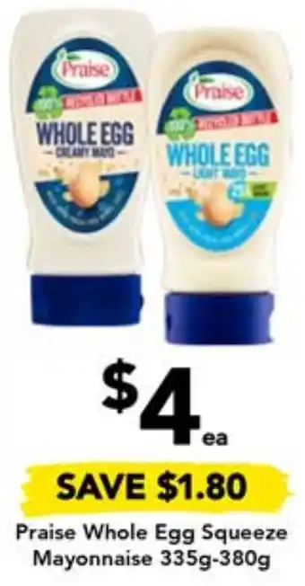 Drakes Praise Whole Egg Squeeze Mayonnaise 335g-380g offer