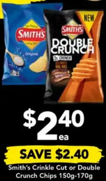 Drakes Smith's Crinkle Cut or Double Crunch Chips 150g-170g offer