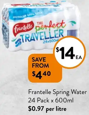 Foodworks Frantelle Spring Water 24 Pack x 600ml offer