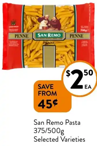 Foodworks San Remo Pasta 375/500g offer