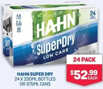 Bottlemart HAHN SUPER DRY 24 X 330ML BOTTLES OR 375ML CANS offer