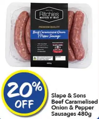 Ritchies Slape & Sons Beef Caramelised Onion & Pepper Sausages 480g offer