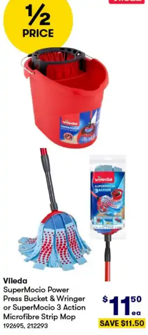 BIG W Vileda SuperMocio Power Press Bucket & Wringer or SuperMocio 3 Action Microfibre Strip Mop offer