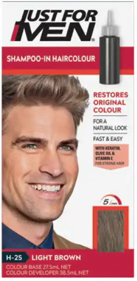 Good Price Pharmacy Just for men shampoo-in hair colour light brown offer
