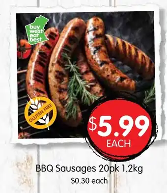 Spudshed BBQ Sausages 20pk 1.2kg offer