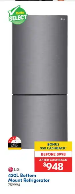 Betta 420L Bottom Mount Refrigerator offer