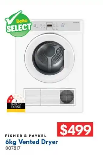 Betta FISHER & PAYKEL 6kg Vented Dryer offer