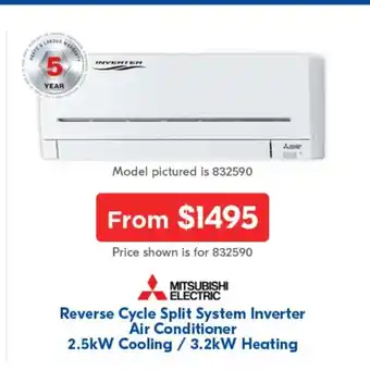 Reverse Cycle Split System Inverter Air Conditioner 2.5kW Cooling / 3.2kW Heating